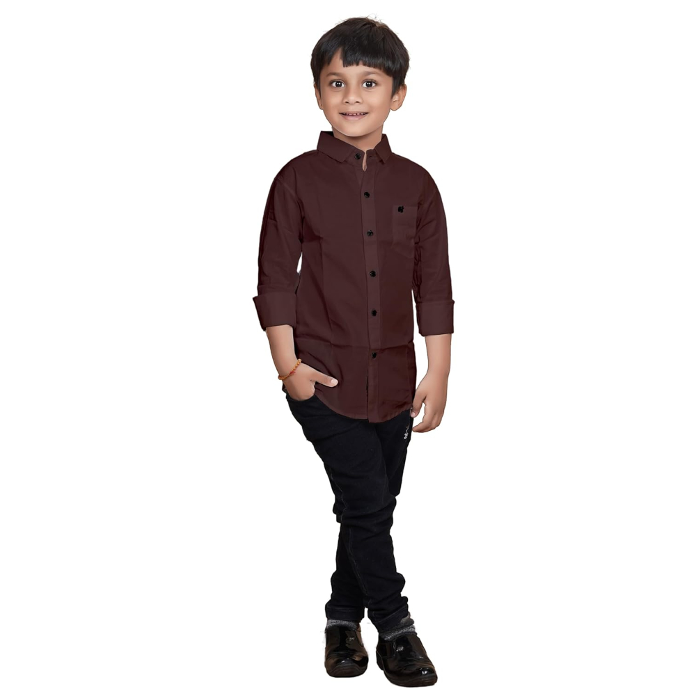 Cotton Brown Shirt for Kids Spread Collor - Image 2