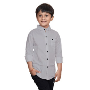 Cotton Grey Shirt for Kids Spread Collor