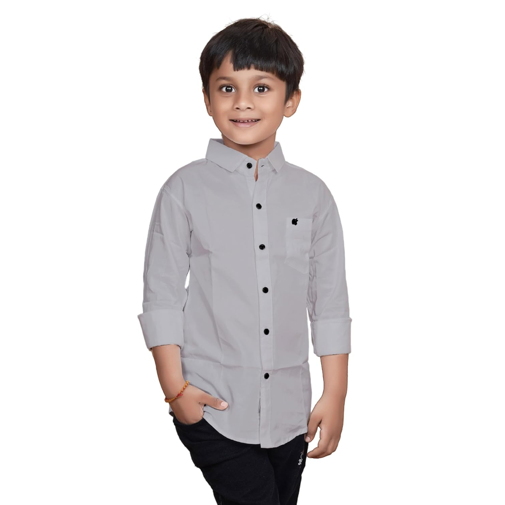 Cotton Grey Shirt for Kids Spread Collor