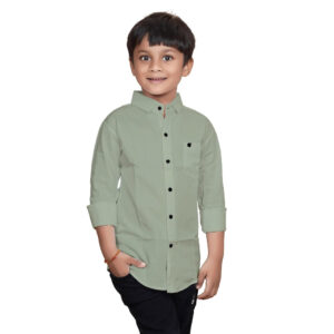 Cotton Mint Green Shirt for Kids Spread Collor