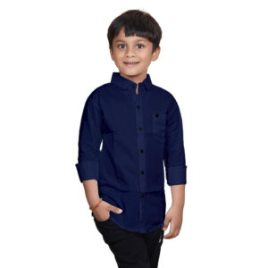 Cotton Navy Blue Shirt for Kids Spread Collor