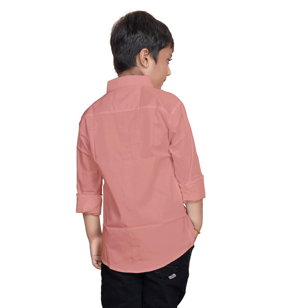 Cotton Peach Shirt for Kids Spread Collor - Image 3