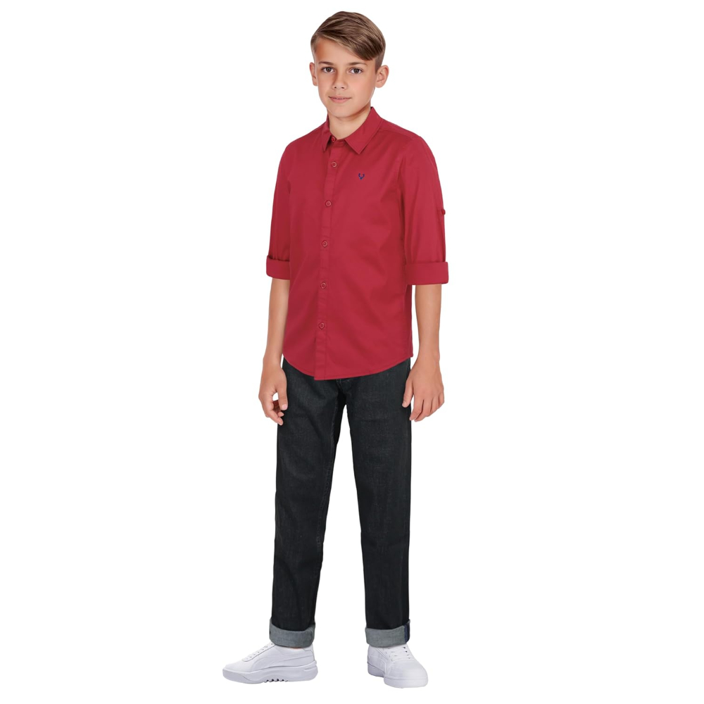 Plain Red Colour Boy's Shirt - Image 3