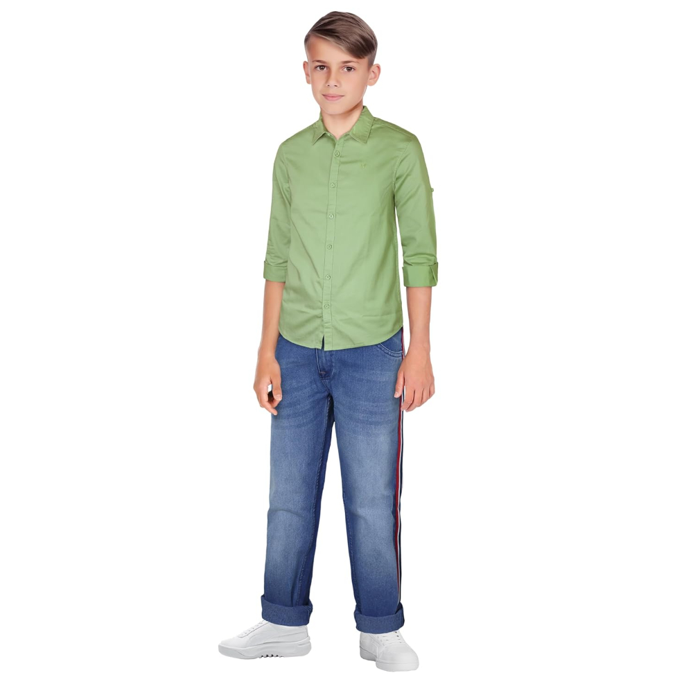 Plain Light Green Colour Boy's Shirt - Image 3