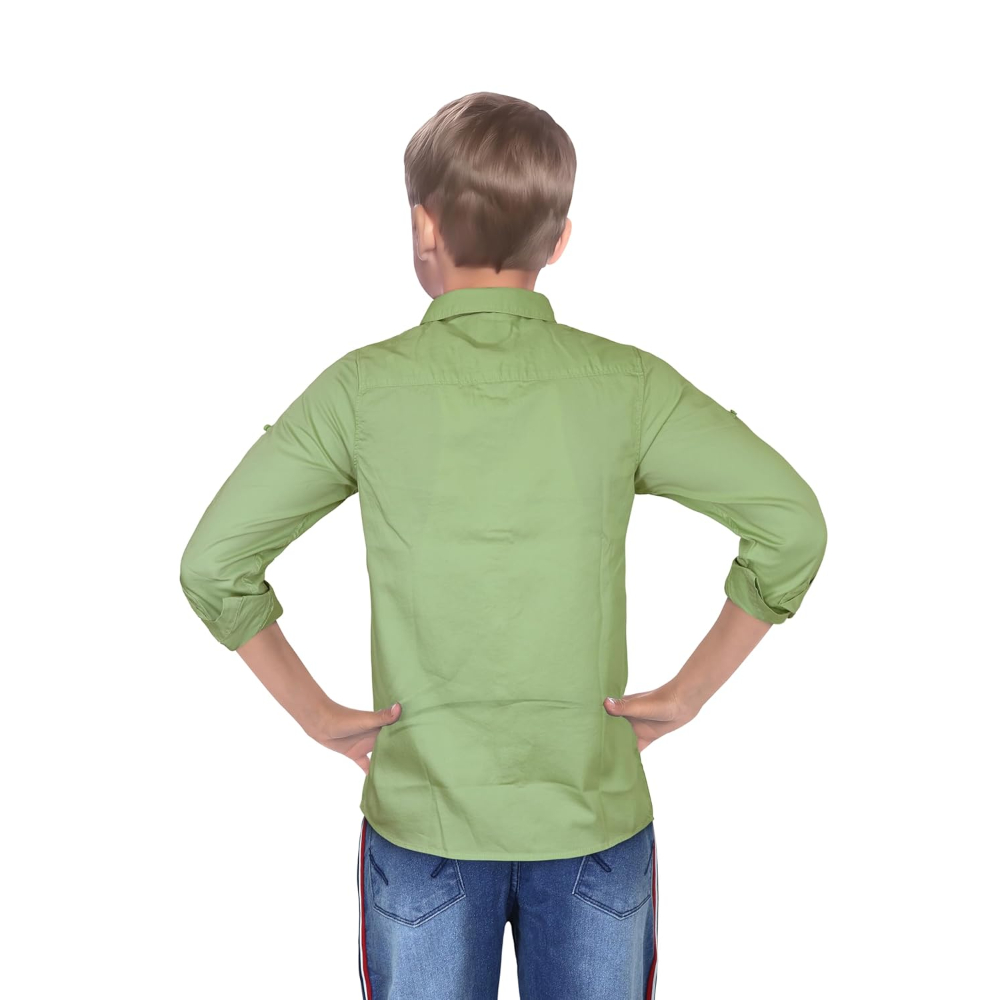 Plain Light Green Colour Boy's Shirt - Image 2