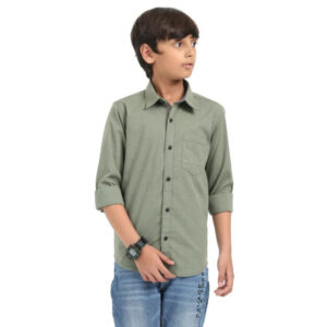 Boys Dark Green Shirt Stylish Casualwear Buttoned