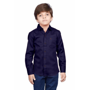Cotton Fullsleeve Casual Plain Blue Shirt for Kid's