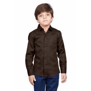 Cotton Fullsleeve Casual Plain Brown Shirt for Kid's