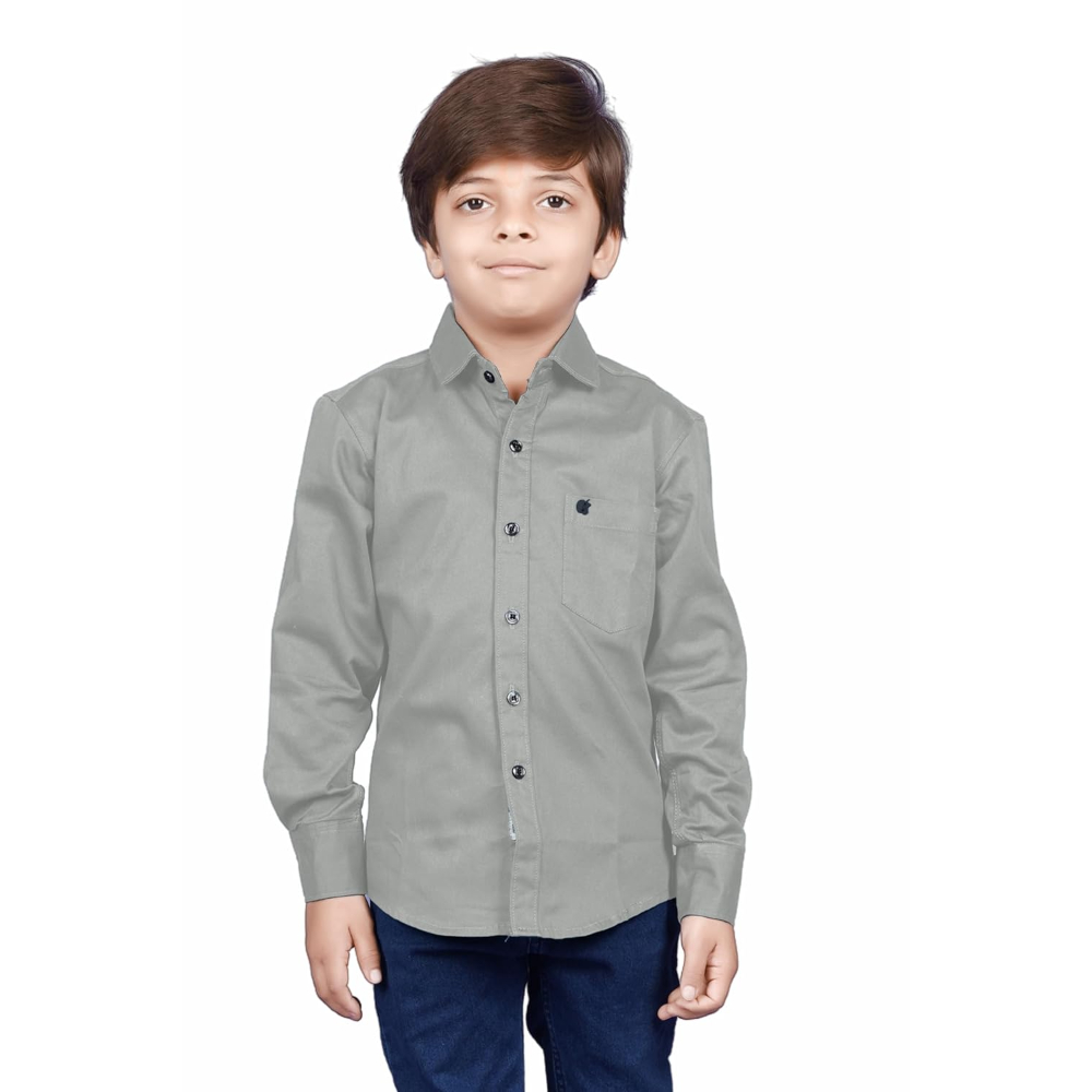 Cotton Fullsleeve Casual Plain Grey Shirt for Kid's