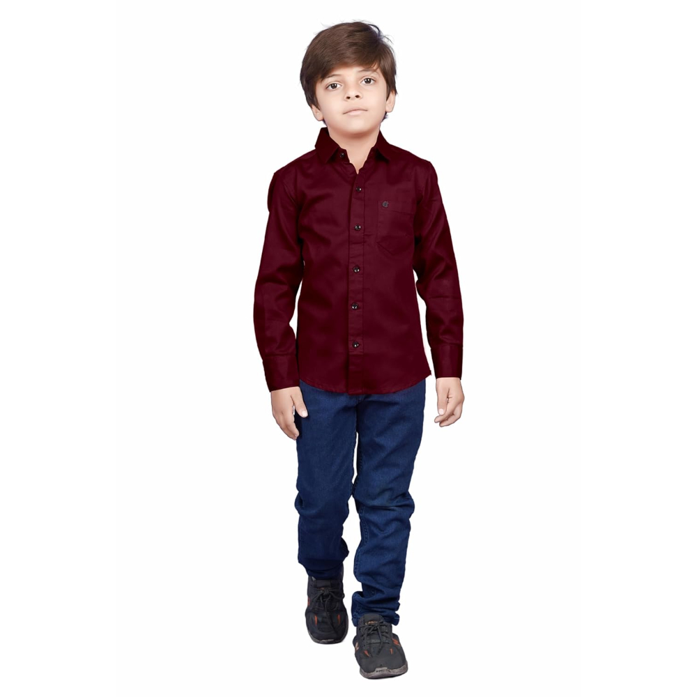 Cotton Fullsleeve Casual Plain Maroon Shirt for Kid's - Image 3