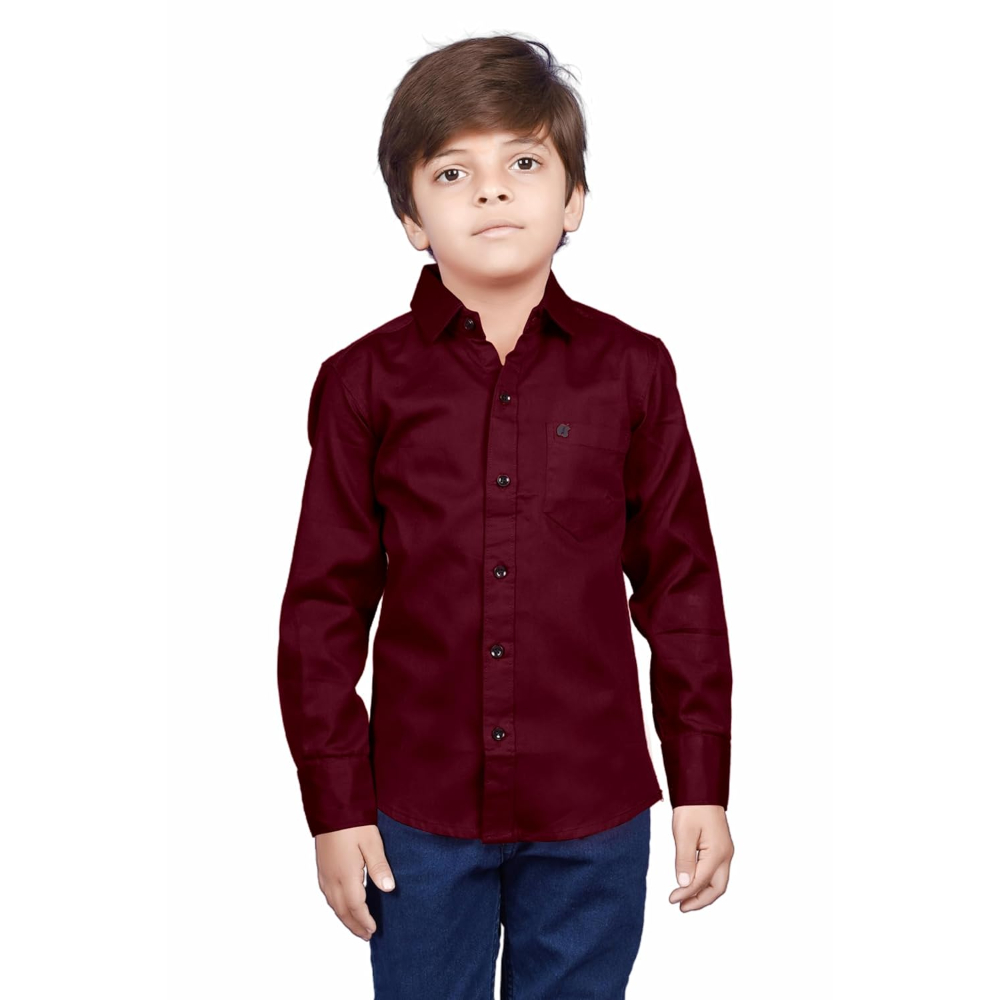 Cotton Fullsleeve Casual Plain Maroon Shirt for Kid's