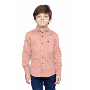 Cotton Fullsleeve Casual Plain Peach Shirt for Kid's