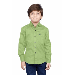 Cotton Fullsleeve Casual Plain Pista Green Shirt for Kid's