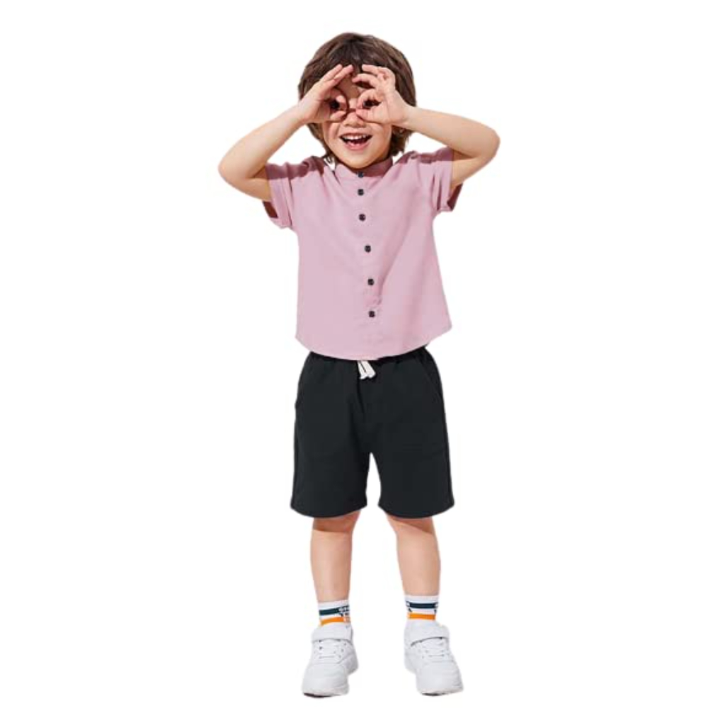 Plain Baby Pink Kids Shirt for Boys - Image 3