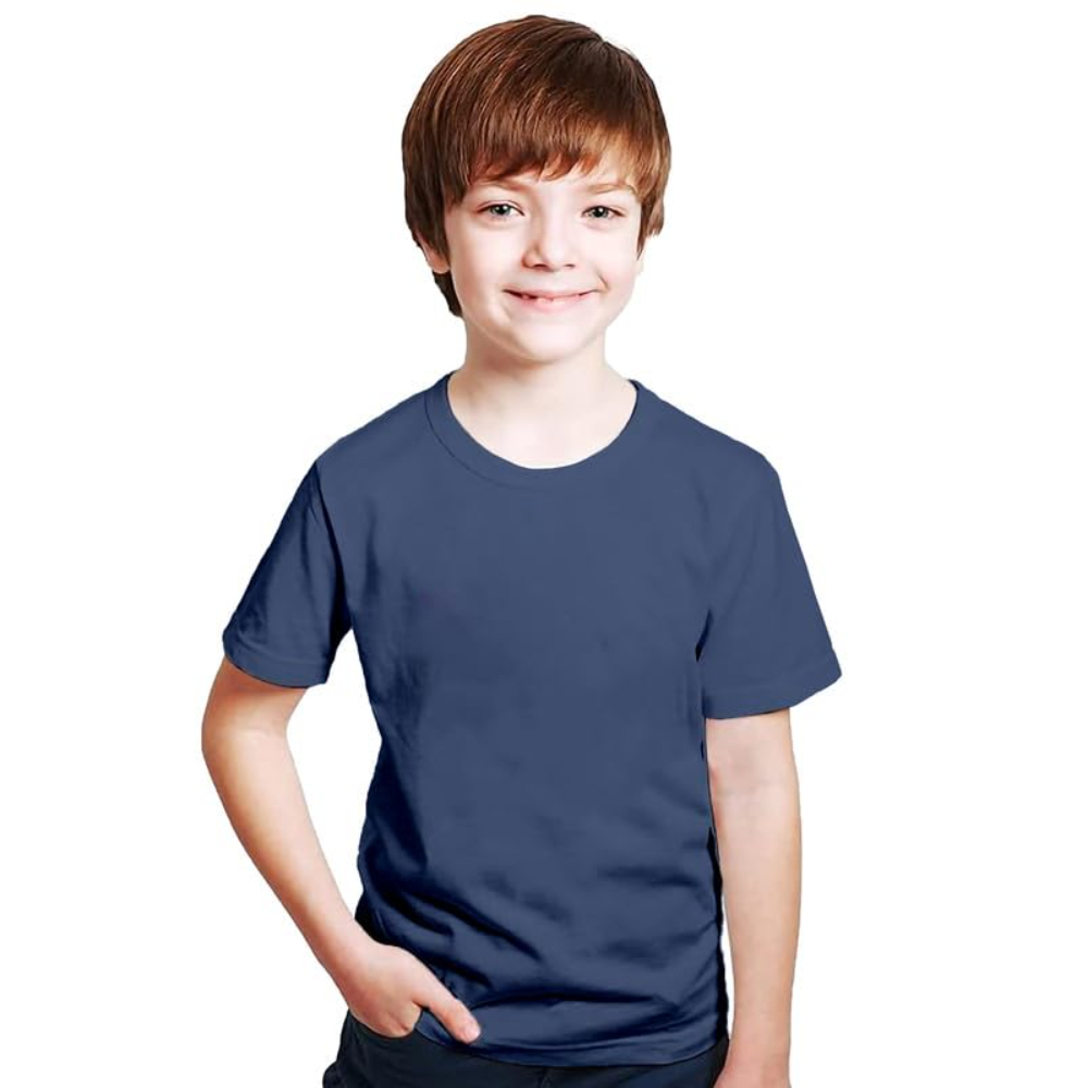 Kids Unisex Round Neck Cotton Navy BlueT-Shirt