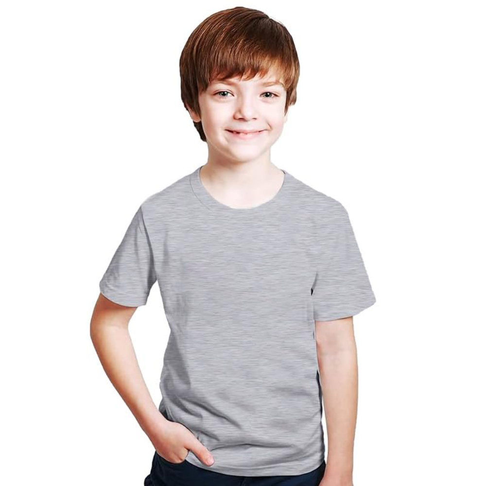 Kids Unisex Round Neck Cotton Grey T-Shirt