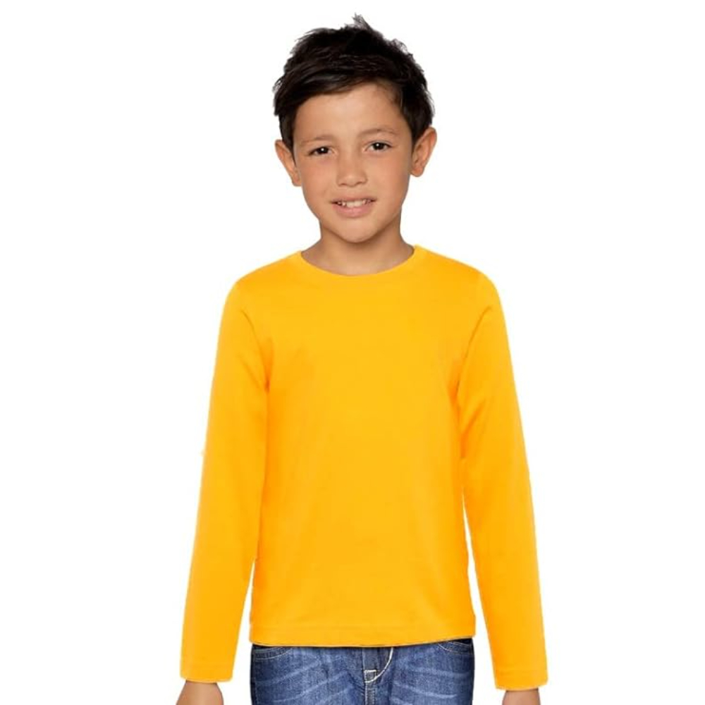 Plain Yellow Cotton Full Sleeve Unisex Kids T-Shirt