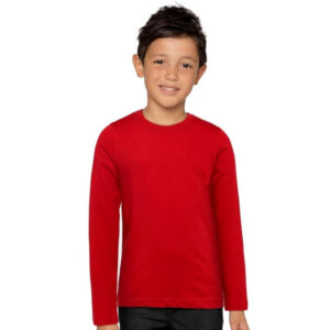 Plain Red Cotton Full Sleeve Unisex Kids T-Shirt