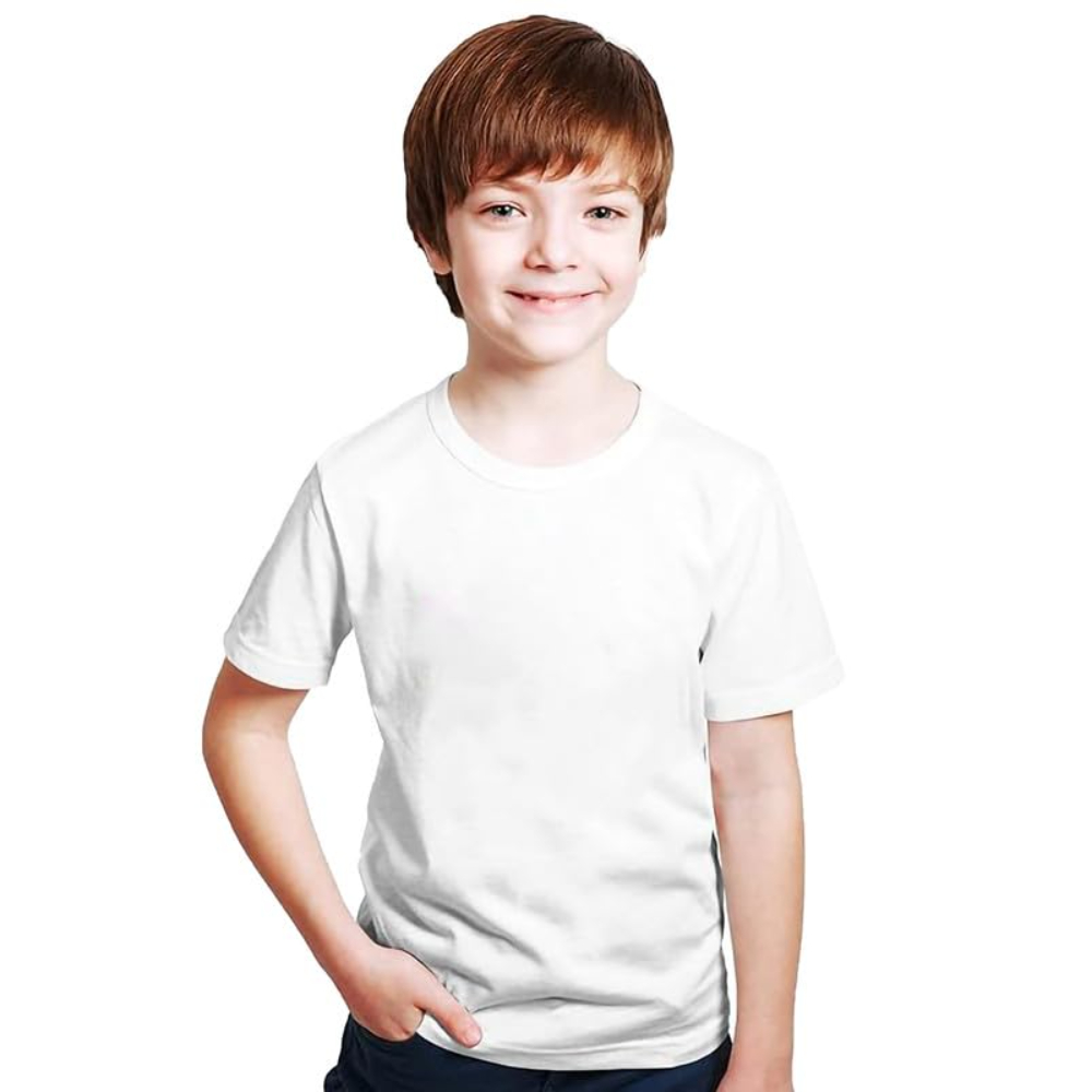 Kids Unisex Round Neck Cotton White T-Shirt
