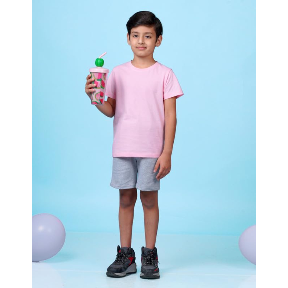 Boys Solid Half Sleeves Pink T-Shirt - Image 3