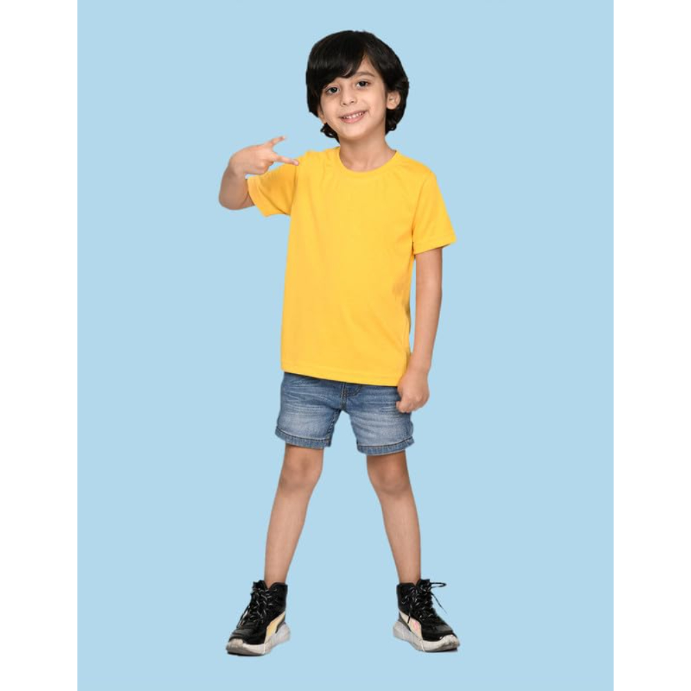 Boys Solid Half Sleeves Yellow T-Shirt