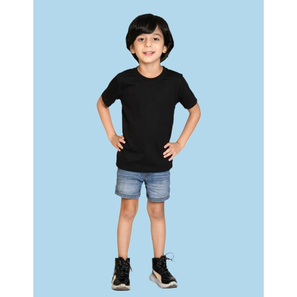 Boys Solid Half Sleeves Black T-Shirt