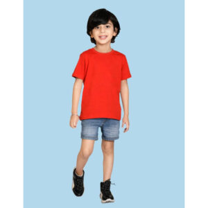 Boys Solid Half Sleeves Red T-Shirt