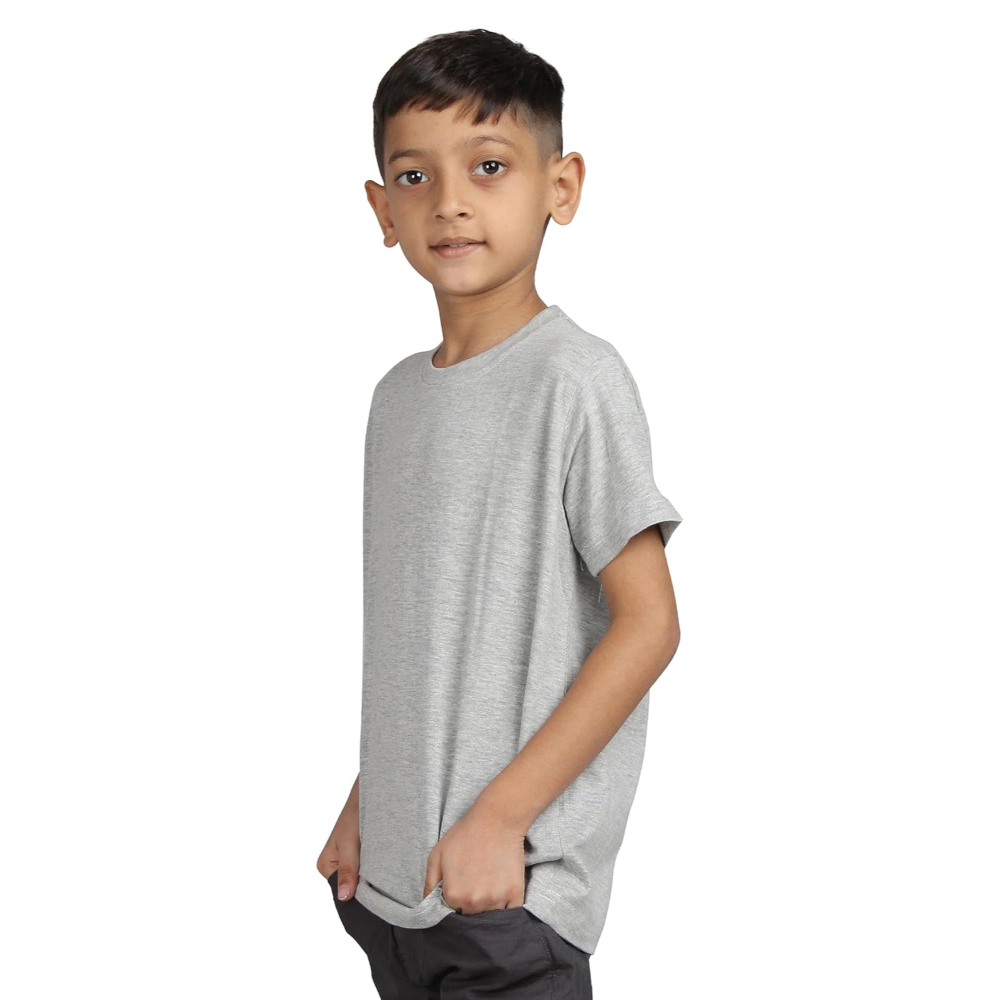 Plain Grey Hip-Hop Half Sleeve Cotton Boy's T-Shirt - Image 3