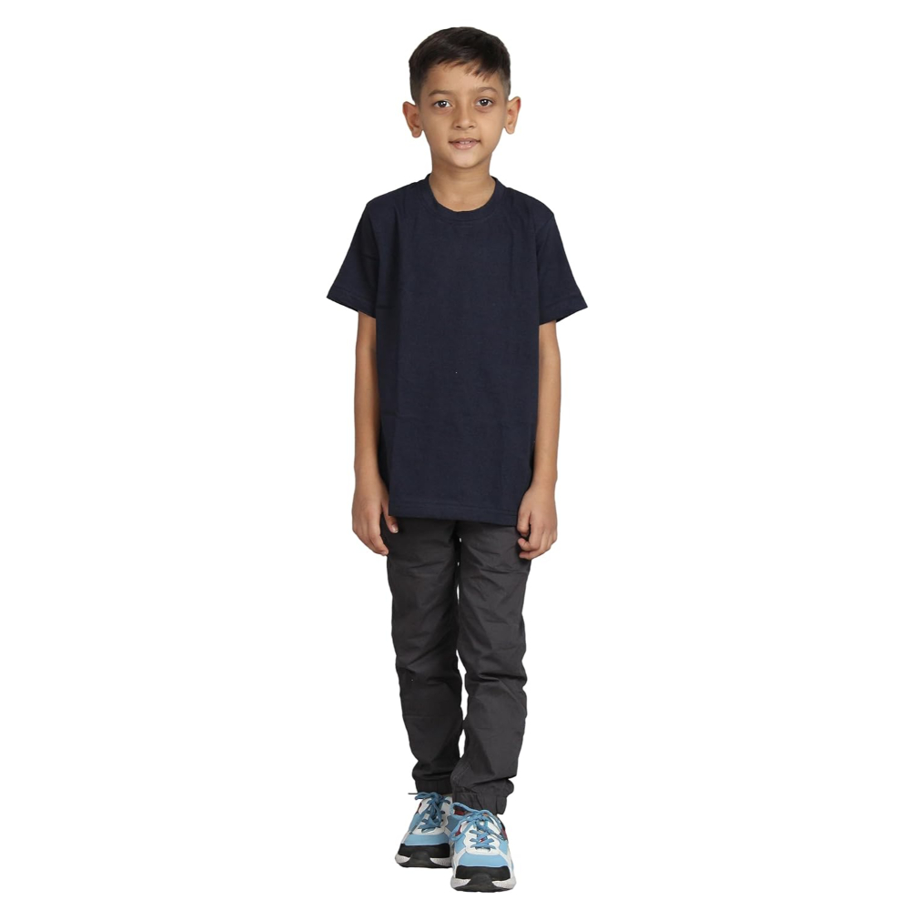 Plain Navy Blue Hip-Hop Half Sleeve Cotton Boy's T-Shirt - Image 2