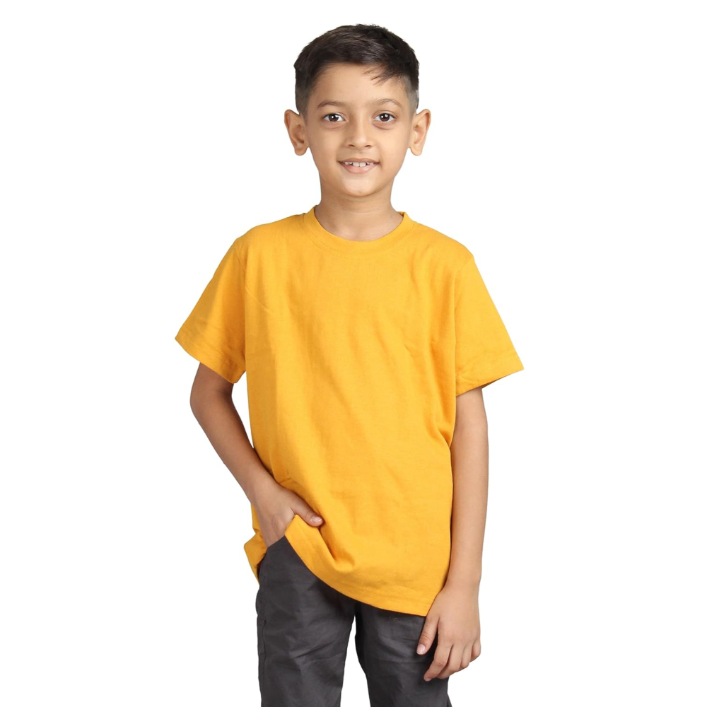 Plain Mustard Hip-Hop Half Sleeve Cotton Boy's T-Shirt