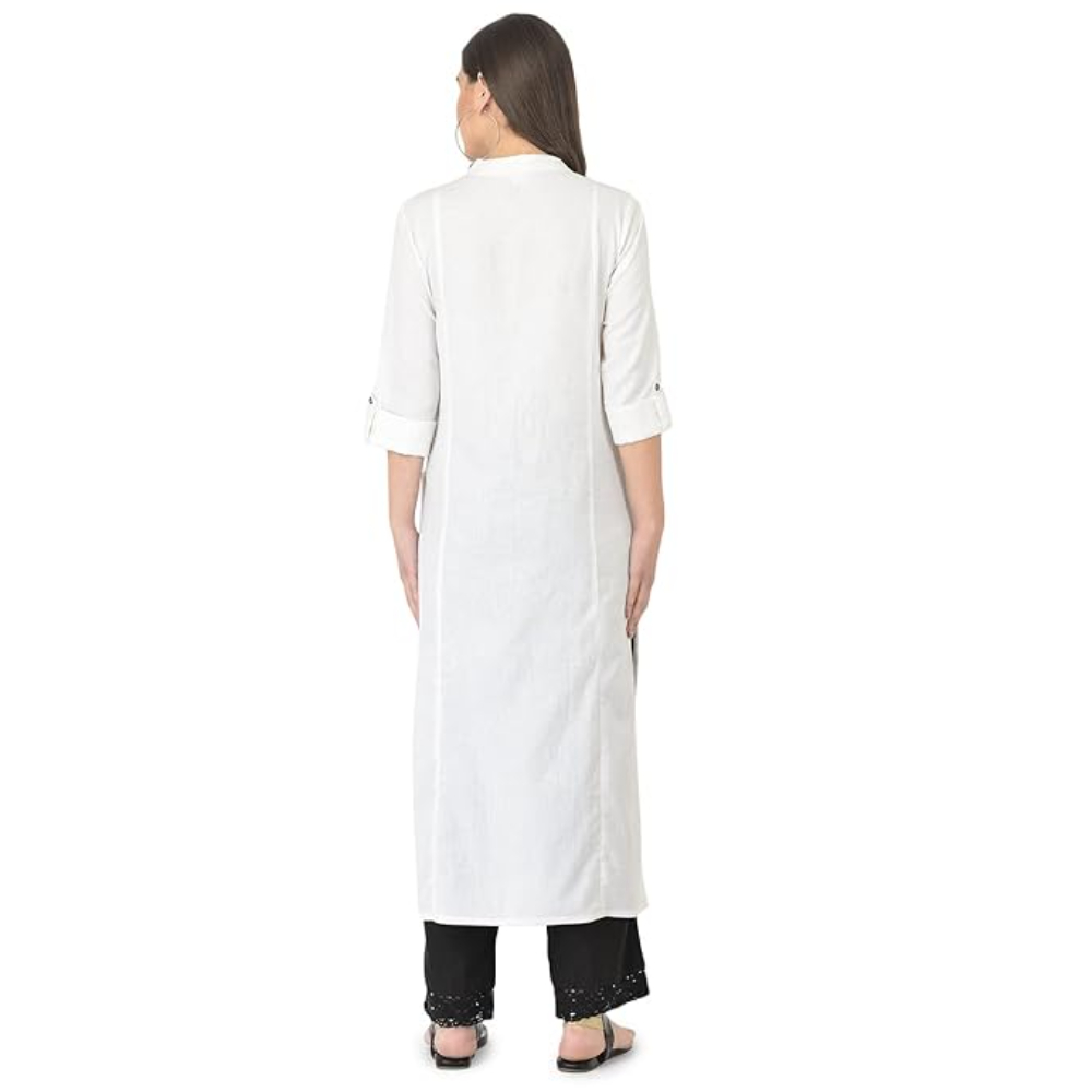White Women's Cotton Straight Kurta - Image 3