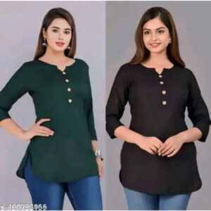 Set 2 Women's Crepe Printed Straight Top Tunic Kurti