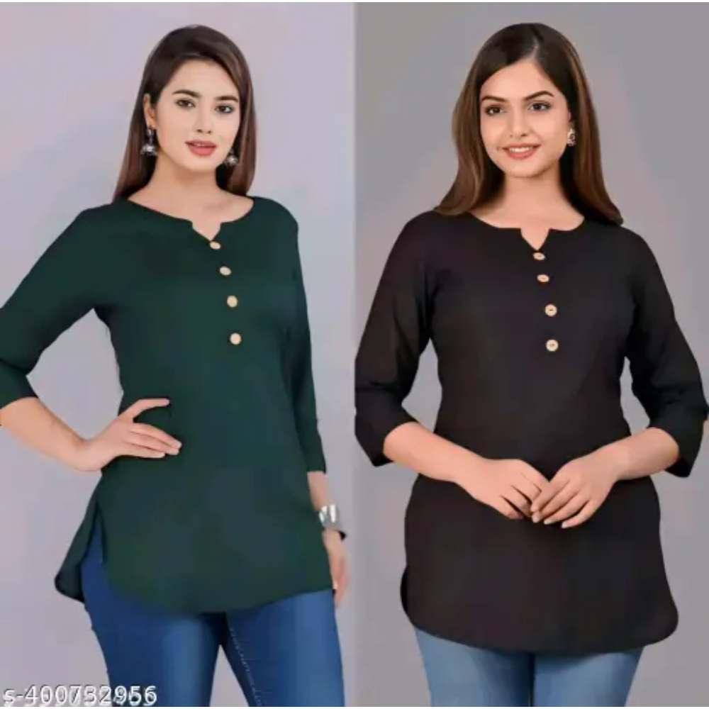 Set 2 Women's Crepe Printed Straight Top Tunic Kurti