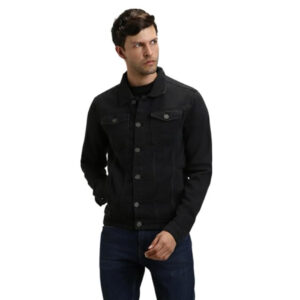 Men Regular Fit Denim Dark Black Jacket