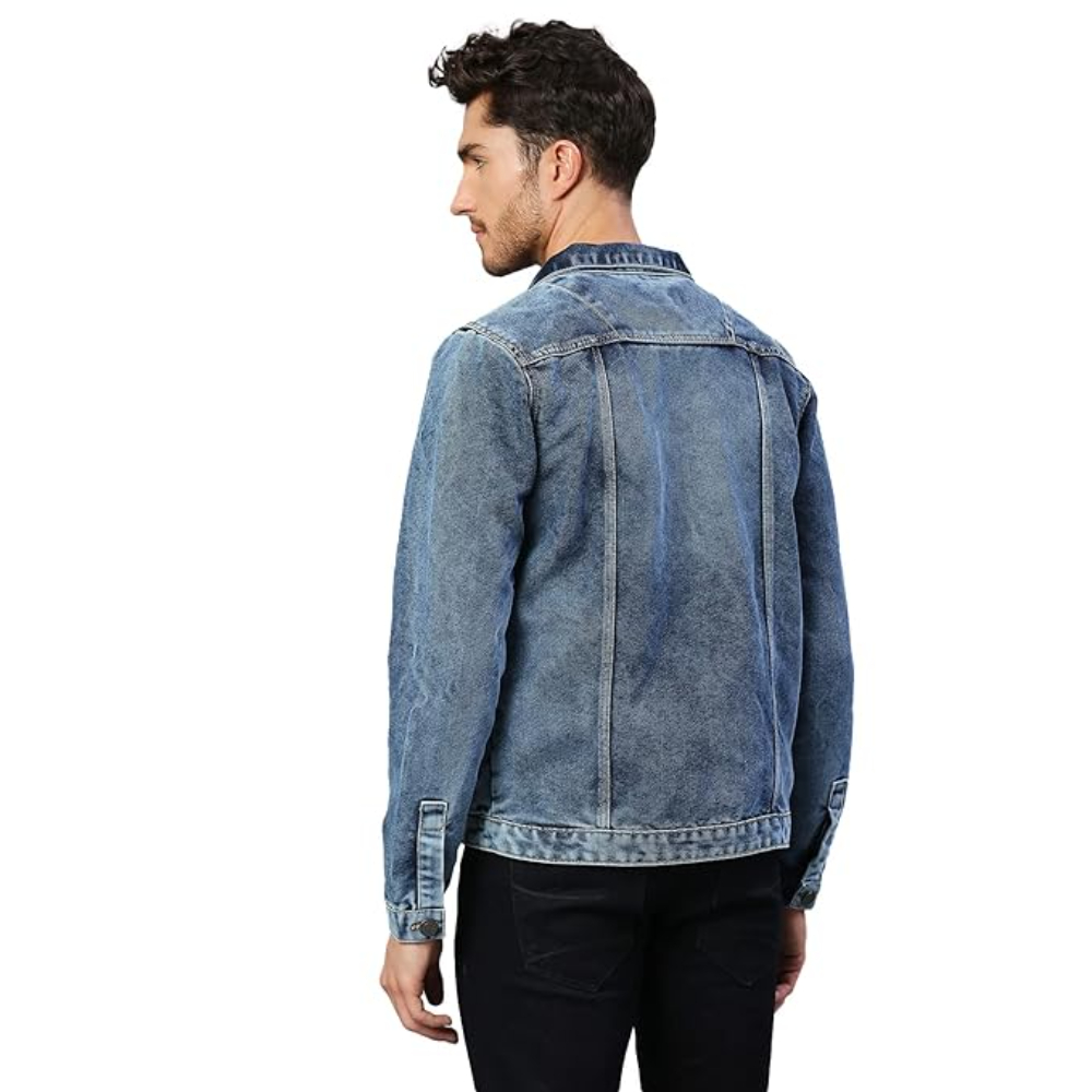 Men Regular Fit Denim Fadded Indigo Jacket - Image 2