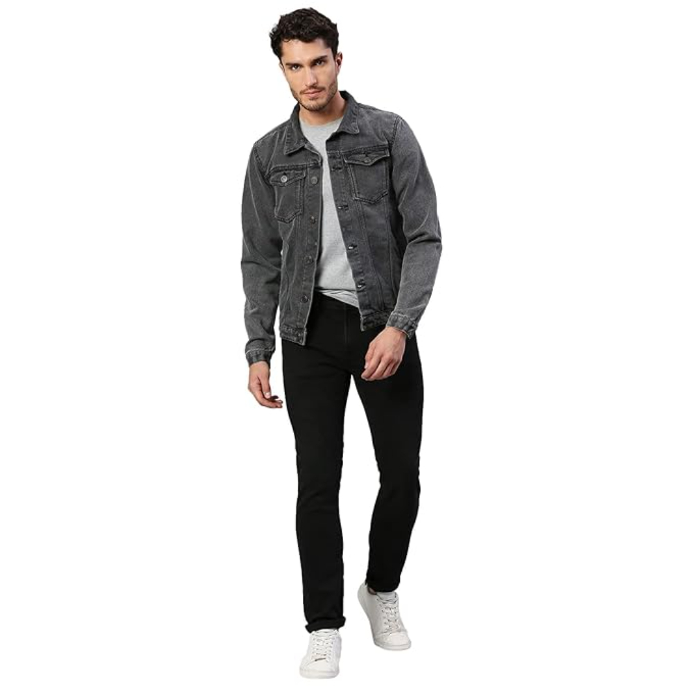 Men Regular Fit Denim Grey Jacket - Image 3