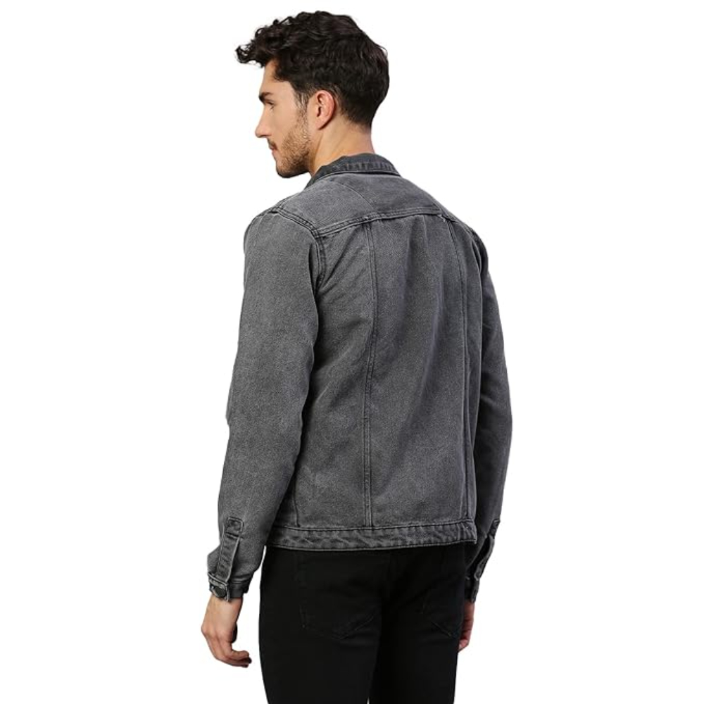 Men Regular Fit Denim Grey Jacket - Image 2