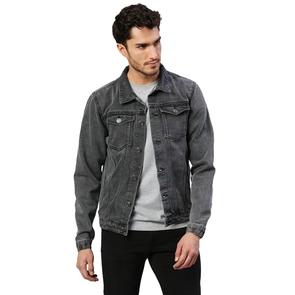 Men Regular Fit Denim Grey Jacket