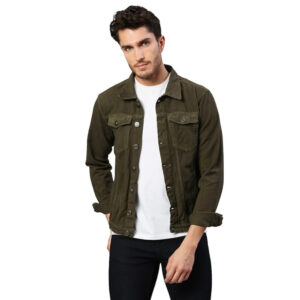 Men Regular Fit Denim Olive Jacket