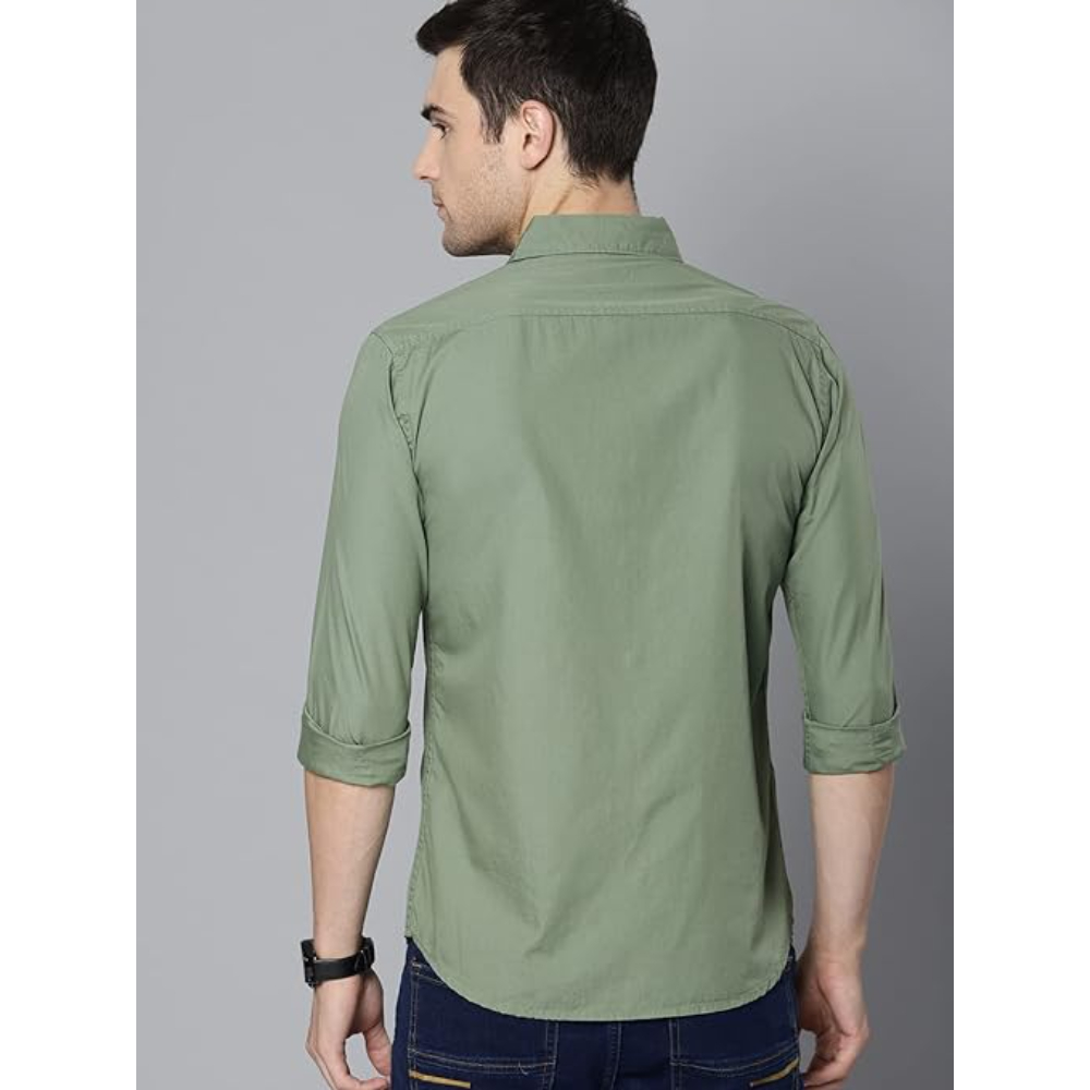 Men Solid Cotton Casual Dusty Green Shirt - Image 2