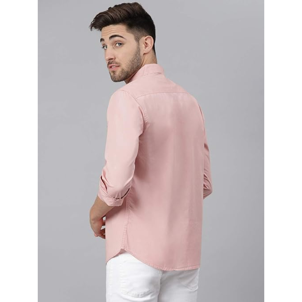 Men Solid Cotton Casual Peach Shirt - Image 2
