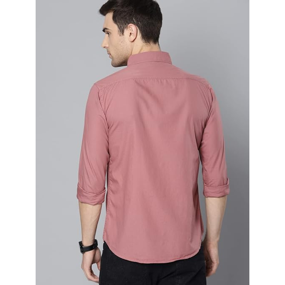 Men Solid Cotton Casual Dusty Pink Shirt - Image 2
