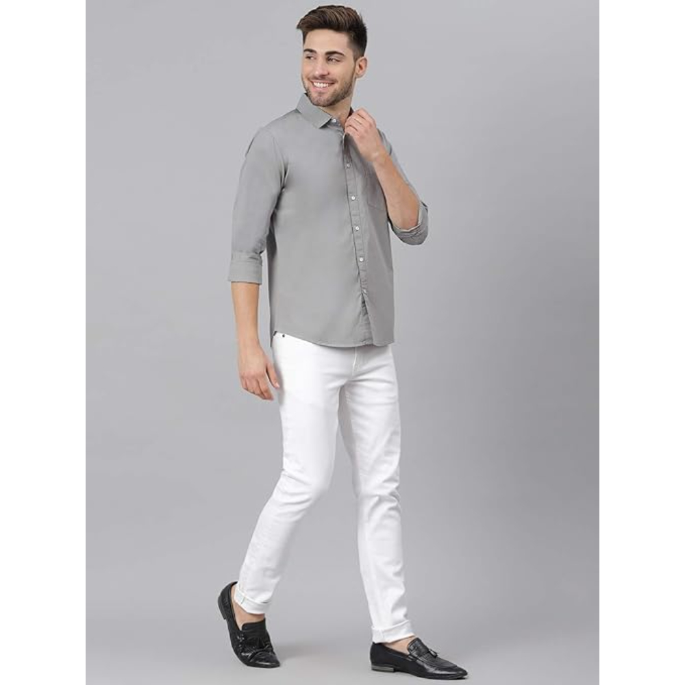 Men Solid Cotton Casual Slate Grey Shirt - Image 3
