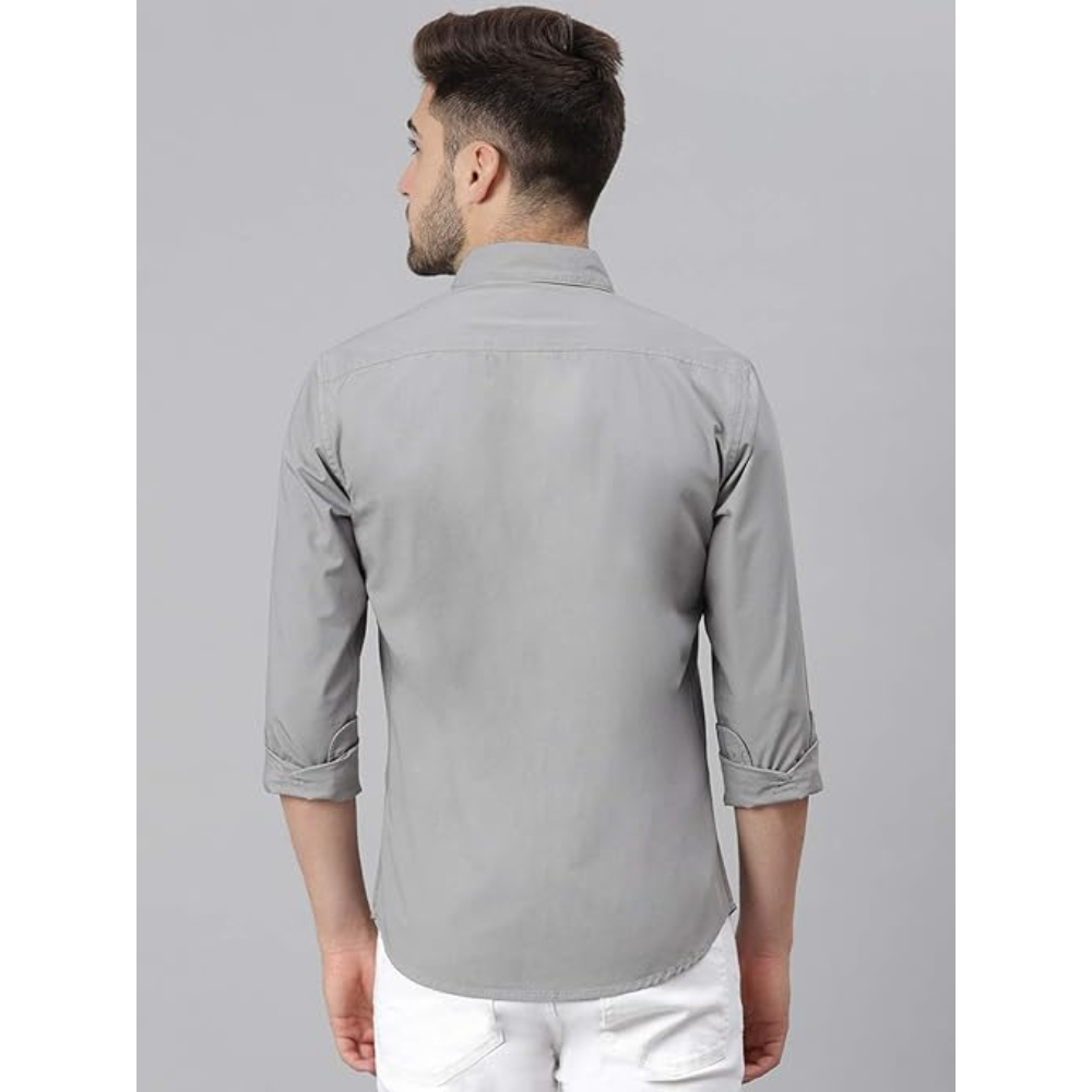 Men Solid Cotton Casual Slate Grey Shirt - Image 2