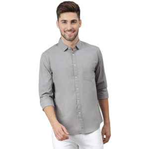 Men Solid Cotton Casual Slate Grey Shirt