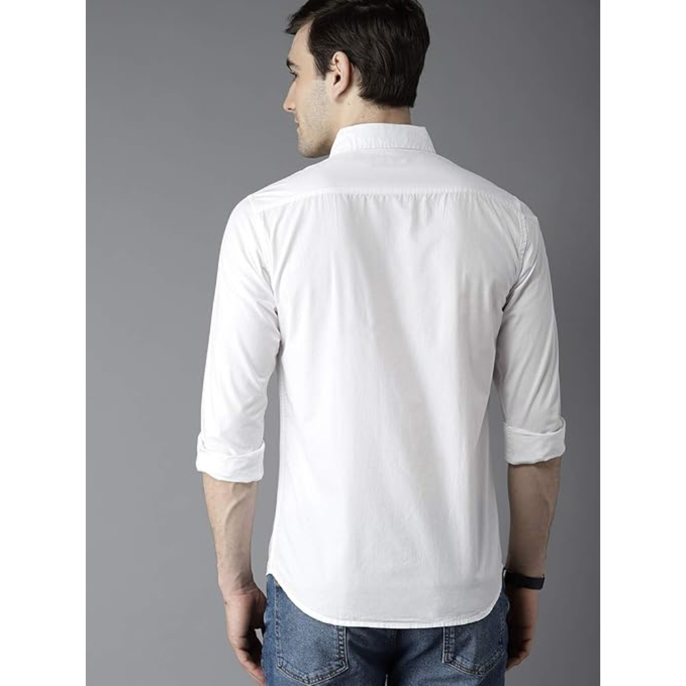 Men Solid Cotton Casual White Shirt - Image 2