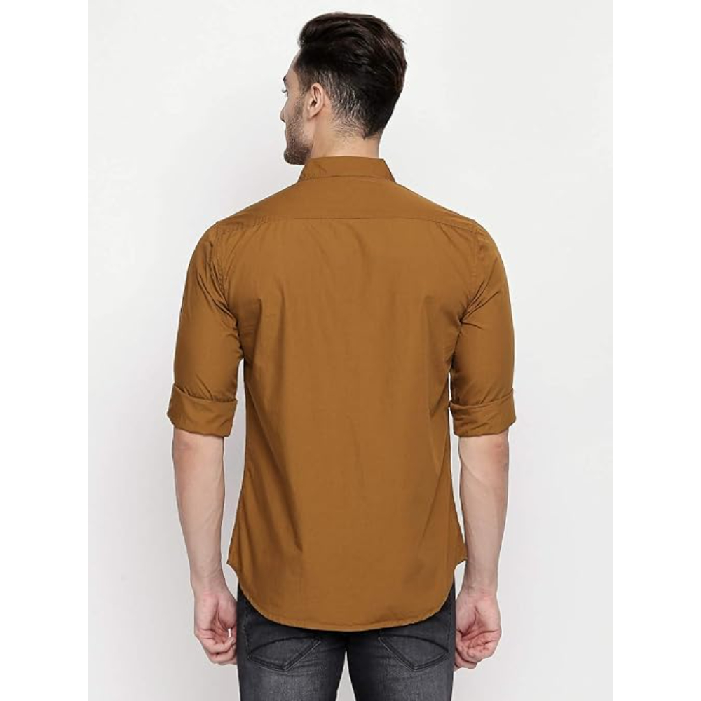 Men Solid Cotton Casual Brown Shirt - Image 4