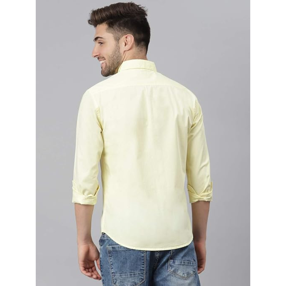Men Solid Cotton Casual Yellow Shirt - Image 2