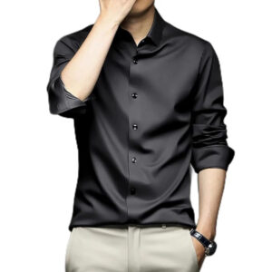 Men Satin Silk Formal Black Shirt