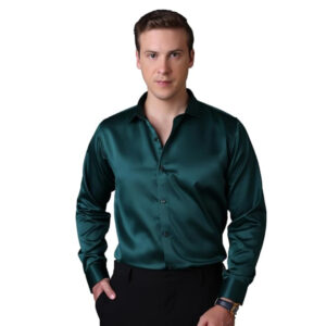 Men Satin Silk Formal Dark Green Shirt